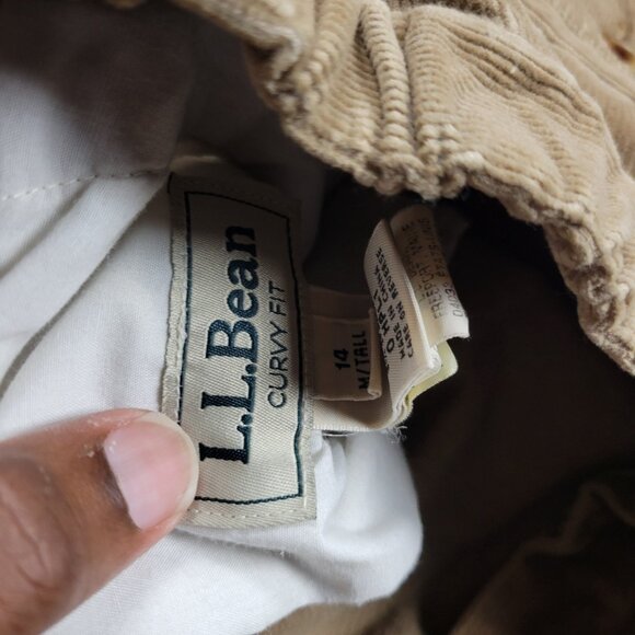 LL Bean Corduroy Pants Women's 14 M Tall Brown Curvy Fit Pleated Trousers - Picture 3 of 9